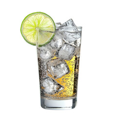 Poster - Refreshing drink with ice and lime slice, perfect for summer enjoyment