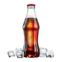 Poster - Refreshing glass bottle filled with carbonated beverage, surrounded by ice cubes. Perfect for hot days or celebrations