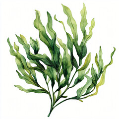 Watercolor hand-painted seaweed branch painting illustration isolated on a white background, seaweed illustration, AI painting design