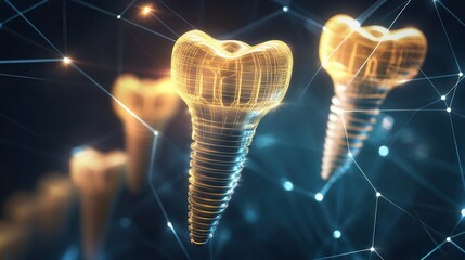 Aufkleber - Dynamic abstract background featuring glowing golden waves symbolizing the healing process of dental implants with futuristic light streaks