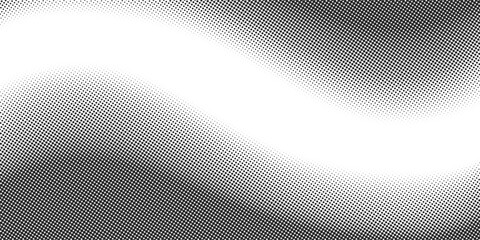 Poster - Abstract simple flat black halftone circles wavy texture consists of different dots isolated on white background. Geometric vector shape elements pattern for presentation design, card, or banner