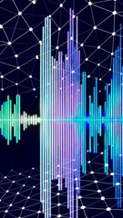 Poster - Vibrant audio waves in motion against a digital network background