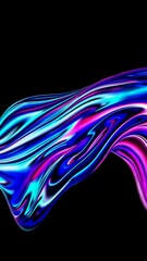 Poster - Vibrant liquid waves: dynamic flow of neon colors against black background