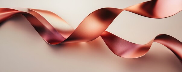 Poster - Elegant twisting red ribbon on light background with soft glow