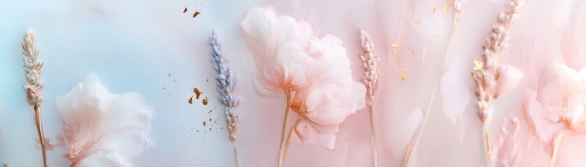 Poster - A beautiful watercolor artwork features translucent wildflowers blending in pastel hues. The airy composition captures the essence of a tranquil garden in springtime