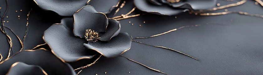 Poster - Charcoal artwork captures delicate vines and blooming flowers, enhanced by gold ink accents. The interplay of black and gold creates a rich, organic aesthetic in a fine art style