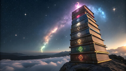 Wall Mural - Tower of Energy Books Holding Universal Laws. Perfect for: Spirituality, Universal Laws, Akashic Records