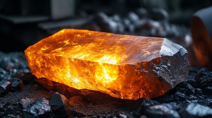 Fototapete - Molten steel and aluminum flow within a factory setting, showcasing the casting process.