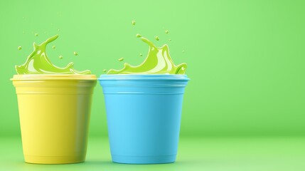 Wall Mural - dynamic liquid splash photography, two cups with fluid motion and beverage spillage
