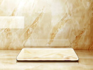 Poster - Elegant marble surface display modern interior digital artwork minimalist setting top-down view interior design inspiration