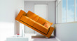 © peterschreiber.media - Orange colored sofa is to big for a too small sunny room - 3D illustration