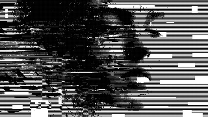 Fototapete - Abstract glitch effect background. head silhouette. digital art. pixel glitch texture. Data visualization concept. digital distortion and noise effect. banner or poster. Vector Illustration. 