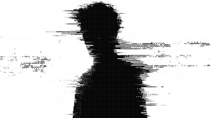 Fototapete - Abstract glitch effect background. human silhouette. digital art. pixel glitch texture. Data visualization concept. digital distortion and noise effect. banner or poster. Vector Illustration.