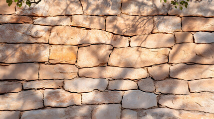 Poster - A textured stone wall with natural shadows, showcasing earthy tones and a rustic, organic feel
