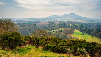 Wall Mural - eildon hills above the river tweed, which is 97 miles long from source to estuary and runs eastward 