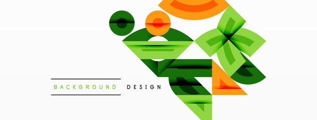 Poster - Abstract geometric background with shapes, featuring circular and rounded elements. Bold contrast, smooth gradients, dynamic composition, futuristic style