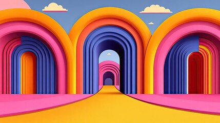 Poster - Colorful Archway Pathway, Abstract, 3D,  Background,  Design,  Modern,  Creative,  Interior,  Concept