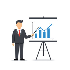 Poster - Businessman presenting growth data on a flip chart in minimal vector art