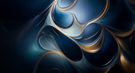 Aufkleber - Elegant abstract design featuring glossy, fluid shapes in blue and gold, creating a visually rich and modern background.