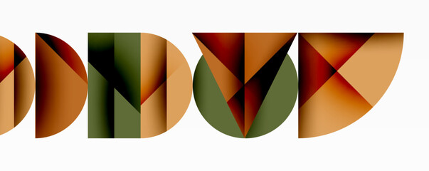 Poster - Abstract geometric background with layered gradient shapes forming dynamic patterns. Overlapping semi circles and triangles create depth and contrast