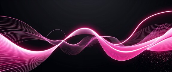 Aufkleber - pink wave curve light rays on black dark background motion and energy concept modern and futuristic digital abstract artwork background