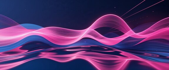 Aufkleber - pink wave curve light rays on blue dark background motion and energy concept modern and futuristic digital abstract artwork background