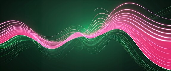 Aufkleber - pink wave curve light rays on green dark background motion and energy concept modern and futuristic digital abstract artwork background
