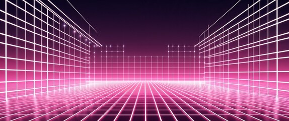 Aufkleber - white mesh grid glowing light rays on pink dark background motion and energy concept modern and futuristic digital abstract artwork background