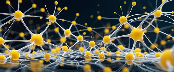 Aufkleber - white neural network neuron connection yellow dark background motion and energy concept modern and futuristic digital abstract artwork background
