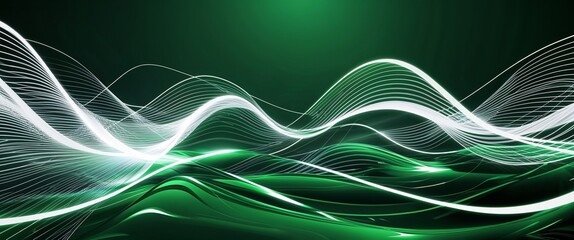 Aufkleber - white wave curve light rays on green dark background motion and energy concept modern and futuristic digital abstract artwork background