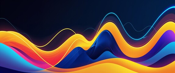 Aufkleber - yellow wave curve light rays on colorful dark background motion and energy concept modern and futuristic digital abstract artwork background