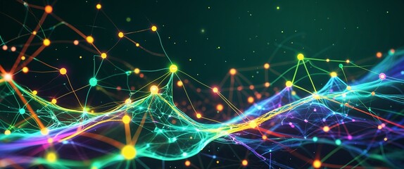 Poster - colorful neural network neuron connection red dark background motion and energy concept modern and futuristic digital abstract artwork background