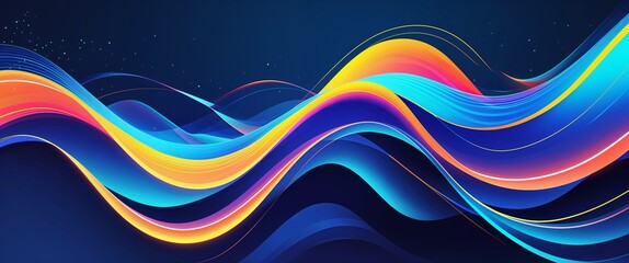 Aufkleber - colorful wave curve light rays on cyan dark background motion and energy concept modern and futuristic digital abstract artwork background