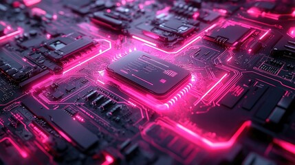 Poster - Futuristic circuit board with glowing components