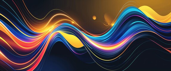 Aufkleber - colorful wave curve light rays on yellow dark background motion and energy concept modern and futuristic digital abstract artwork background