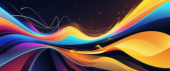 Aufkleber - colorful wave curve light rays on yellow dark background motion and energy concept modern and futuristic digital abstract artwork background