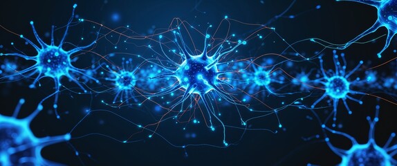 Aufkleber - cyan neural network neuron connection blue dark background motion and energy concept modern and futuristic digital abstract artwork background