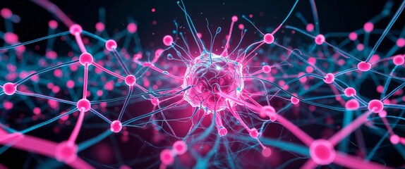 Aufkleber - cyan neural network neuron connection pink dark background motion and energy concept modern and futuristic digital abstract artwork background