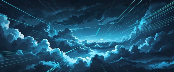 Aufkleber - dark cloudy sky background with cyan streaks light rays motion and energy concept digital abstract artwork