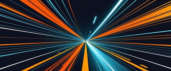 Poster - dark highway road background with orange streaks light rays motion and energy concept digital abstract artwork