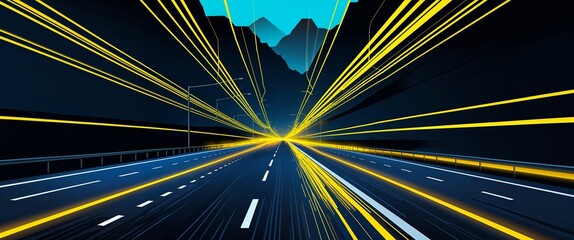 Aufkleber - dark highway road background with yellow streaks light rays motion and energy concept digital abstract artwork