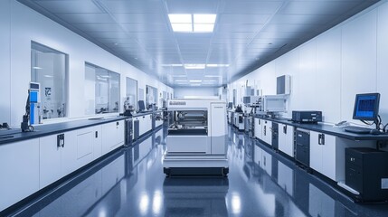 Fototapete - A modern factory interior features advanced automated machinery designed for steel and aluminum production. The facility emphasizes cleanliness and efficiency in engineering processes.