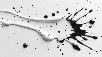 Poster - Abstract splash of black and white paint on a clean background, creating a dynamic artistic effect. Copy space, commercial use