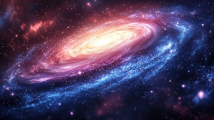 Poster - Vibrant spiral galaxy illuminated by cosmic energy in deep space setting