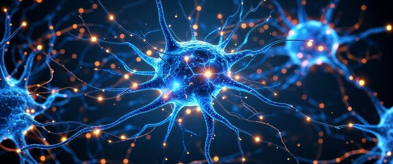 Aufkleber - blue neural network neuron connection blue dark background motion and energy concept modern and futuristic digital abstract artwork background