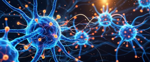 Aufkleber - blue neural network neuron connection colorful dark background motion and energy concept modern and futuristic digital abstract artwork background