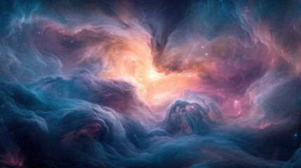 Poster - Stunning view of cosmic clouds illuminating the night sky in vibrant colors