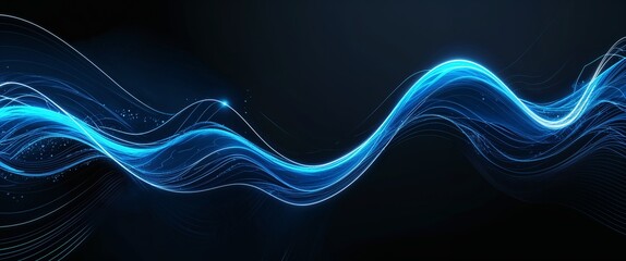 Aufkleber - blue wave curve light rays on black dark background motion and energy concept modern and futuristic digital abstract artwork background