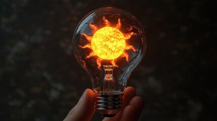 Poster - Creative light bulb design featuring a glowing sun element showcasing innovation and artistry