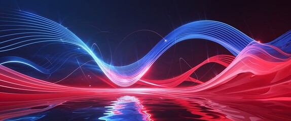 Aufkleber - blue wave curve light rays on red dark background motion and energy concept modern and futuristic digital abstract artwork background
